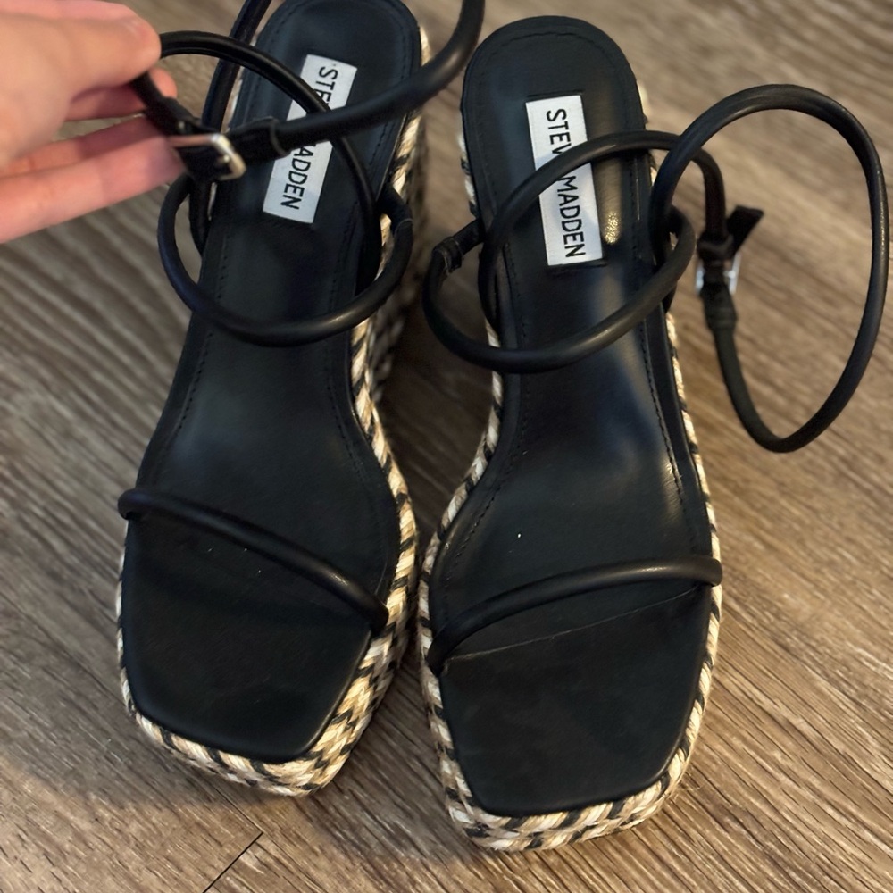 Steve Madden Black Wedge Sandals